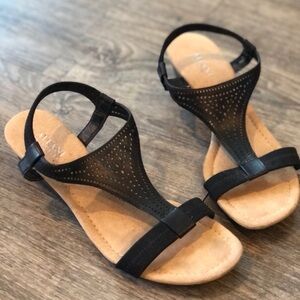 Alfani Black Perforated T-Strap Sandals